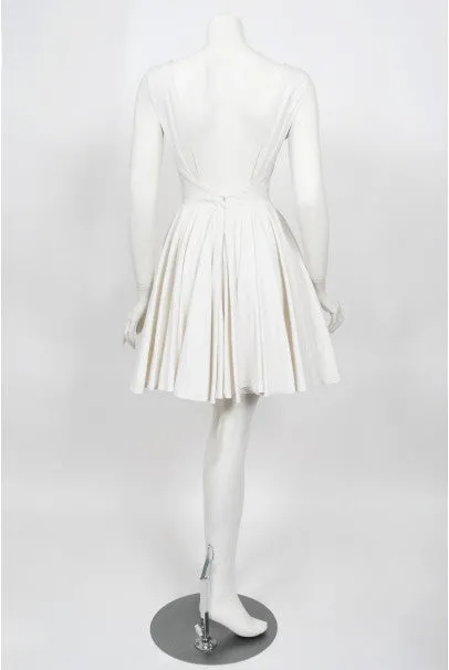 1990 Azzedine Alaia Ivory White Waffle-Cotton Backless Skater Mini Dress