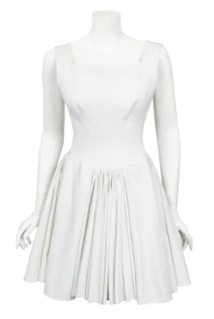 1990 Azzedine Alaia Ivory White Waffle-Cotton Backless Skater Mini Dress