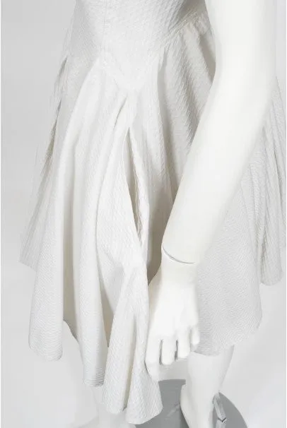 1990 Azzedine Alaia Ivory White Waffle-Cotton Backless Skater Mini Dress