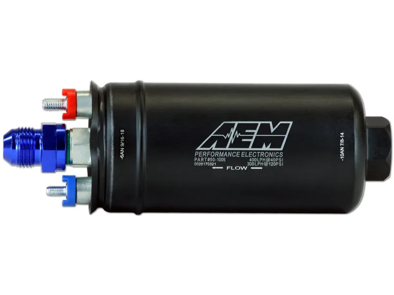 AEM 400lph AN Fittings Inline High Flow Fuel Pump 044 Style E85 - 50-1005