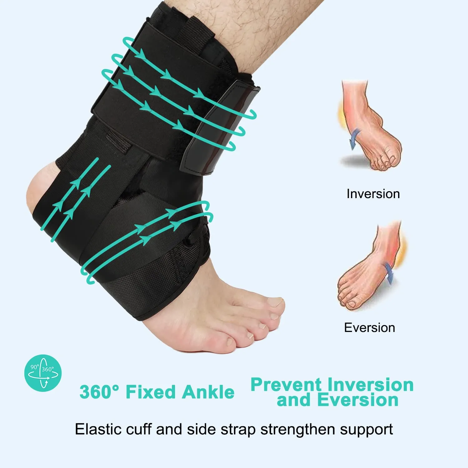 Ankle Brace for Sprained, Focuswell Lace Up Adjustable Ankle Support for Men Women Achilles Tendonitis Foot Brace Ankle Wrap for Basketball, Running, Injury Recovery ( Medium ) M