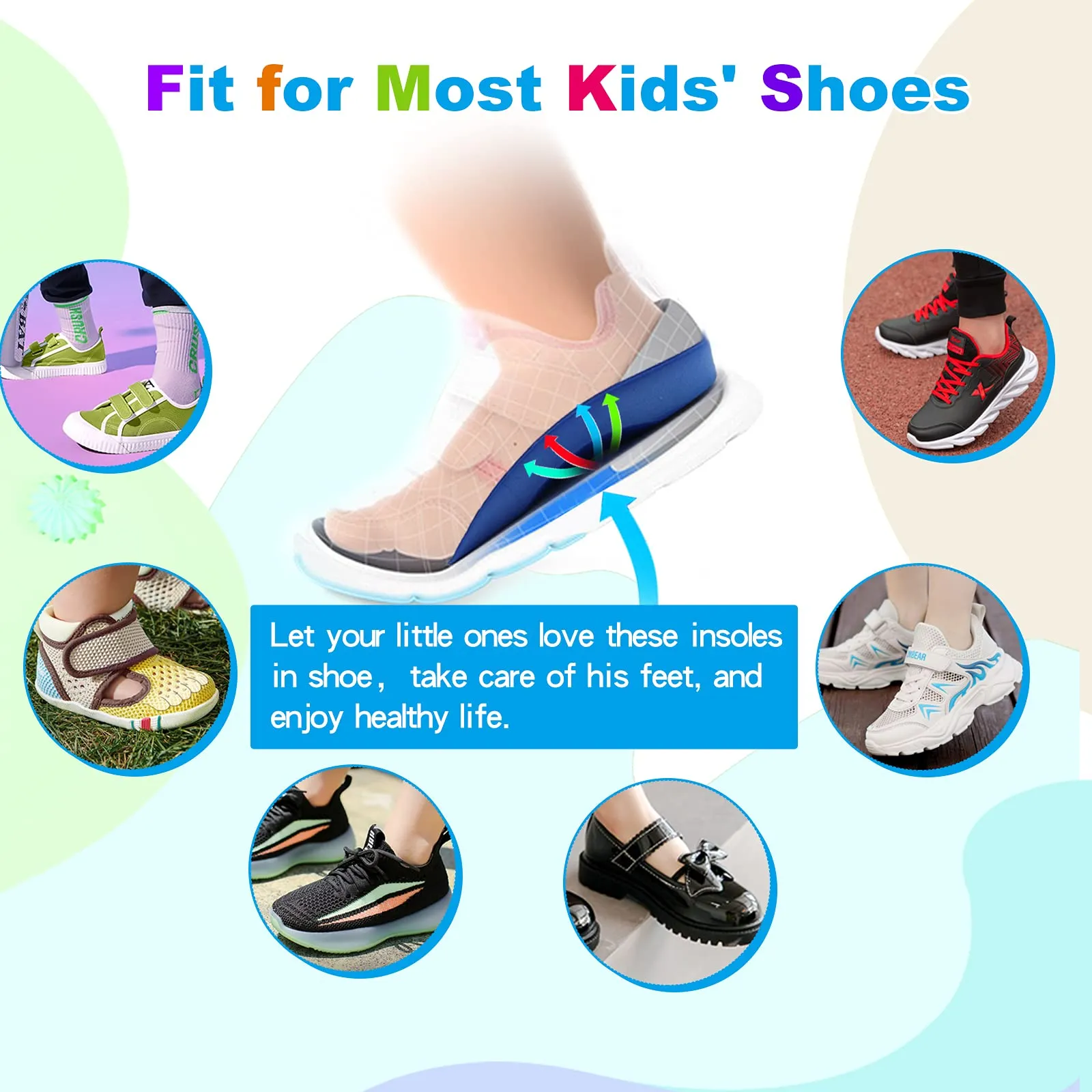 Arch Support Insole for Kids Shoes, Size K Orthotic Shoes Inserts for Kids, 3/4 Length Inserts for Children’s Heel Pain, Flat Feet, Plantar Fasciitis, Pronation Size K for ages 6 to 10