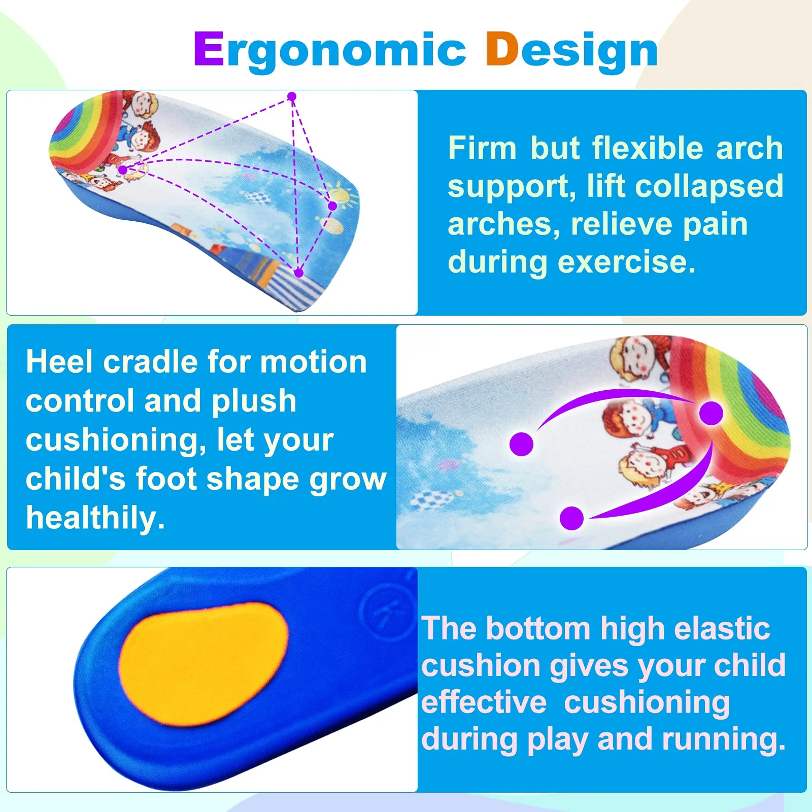 Arch Support Insole for Kids Shoes, Size K Orthotic Shoes Inserts for Kids, 3/4 Length Inserts for Children’s Heel Pain, Flat Feet, Plantar Fasciitis, Pronation Size K for ages 6 to 10