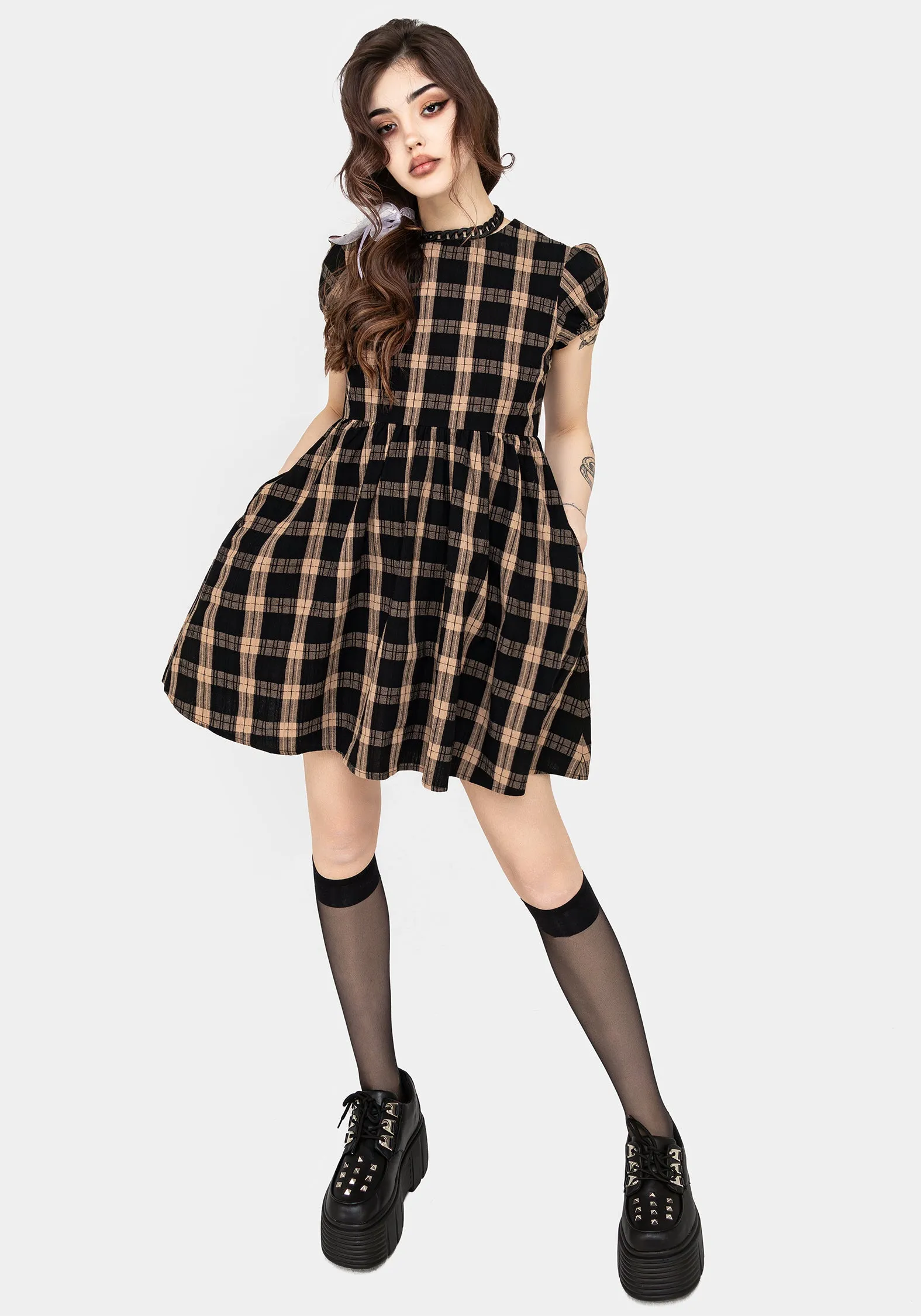 Backspace Check Mini Skater Dress