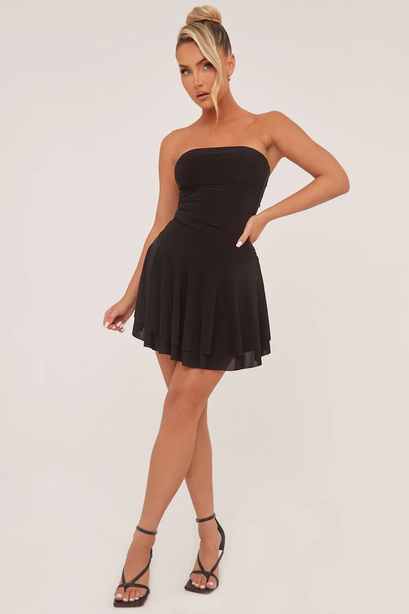 Black Bandeau Ruched Skater Mini Dress - Sifan