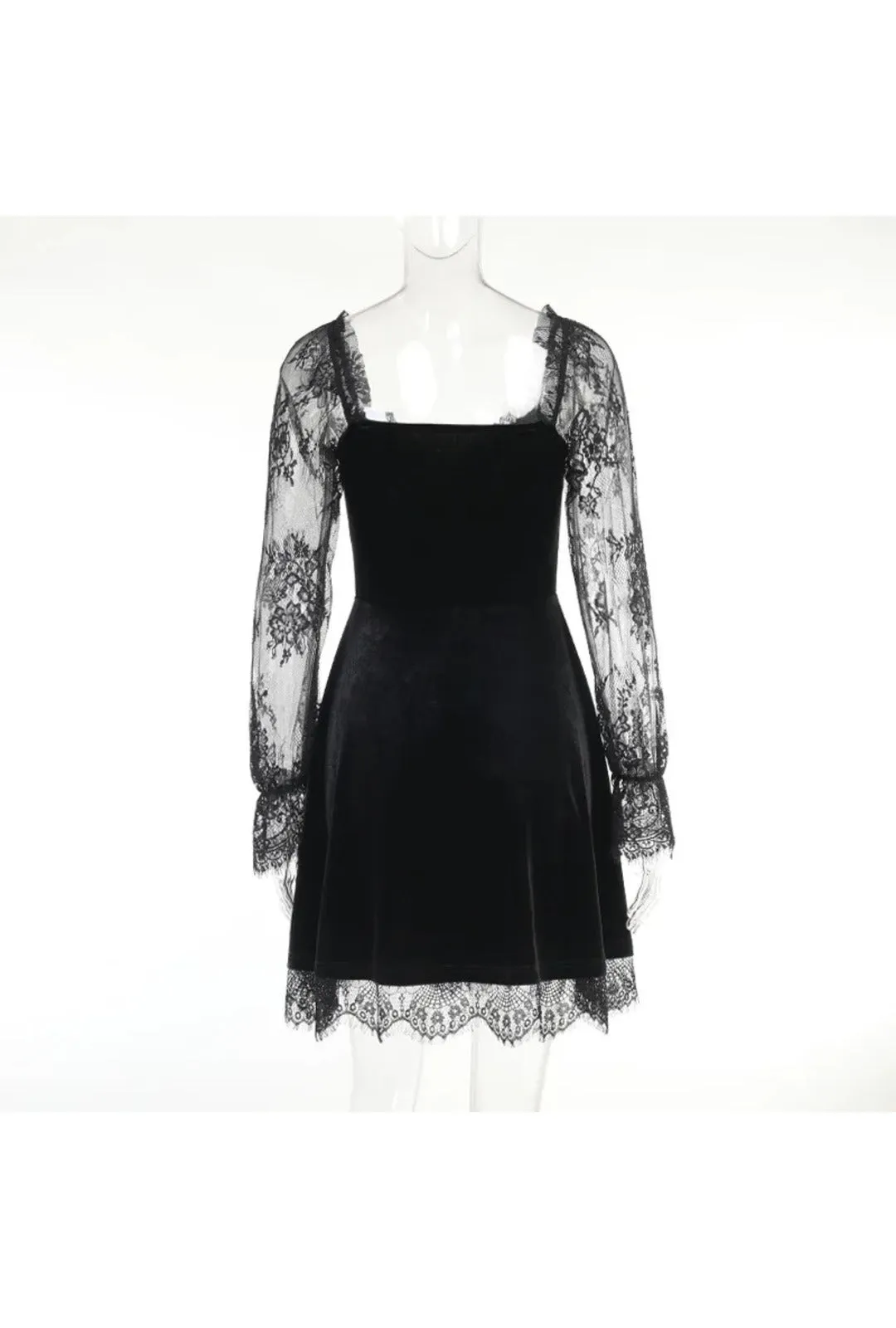 Black Long Sleeve Lace Gothic Dress