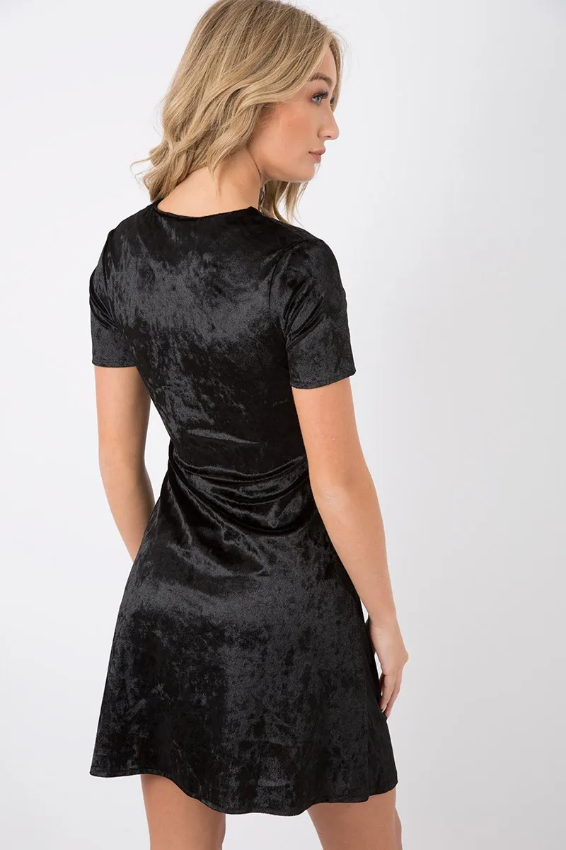 Black Velvet Lace Up Skater Dress - Taylah