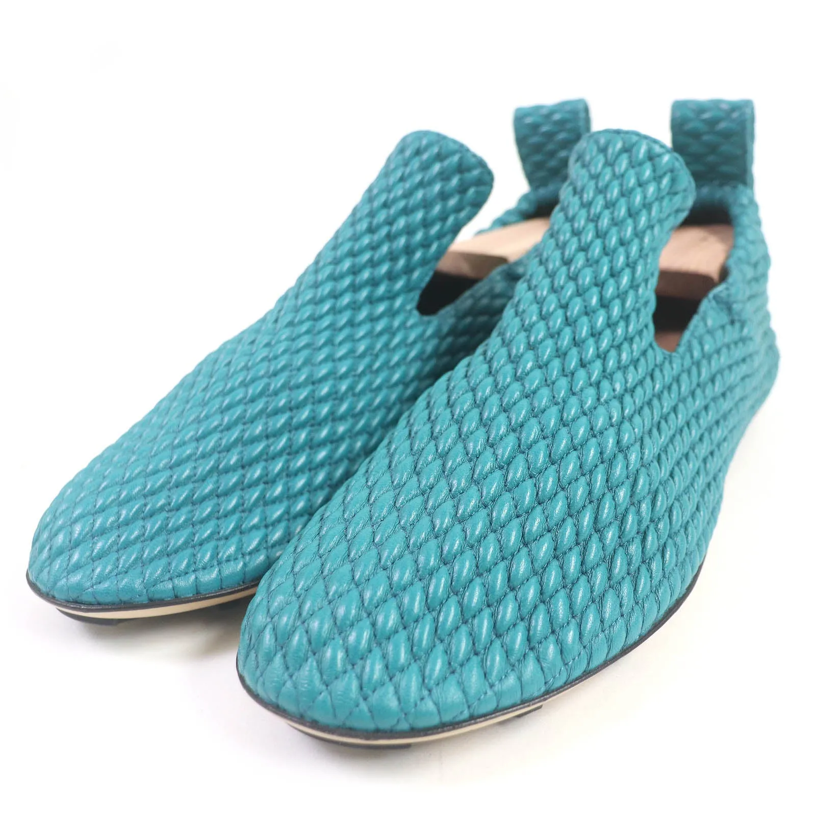 Bottega Veneta Leather Slip-On Shoes Turquoise 39