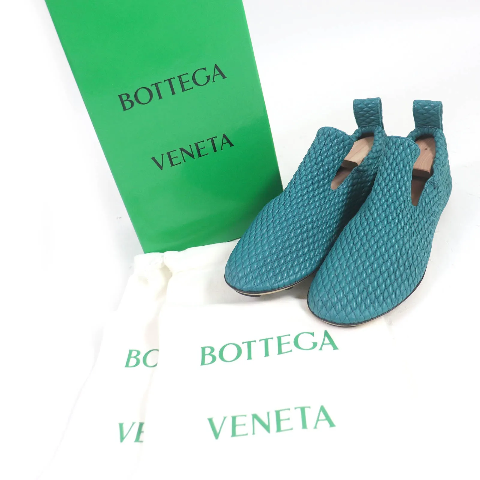 Bottega Veneta Leather Slip-On Shoes Turquoise 39