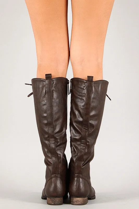 Breckelle Round Toe Lace Up Combat Knee High Boot