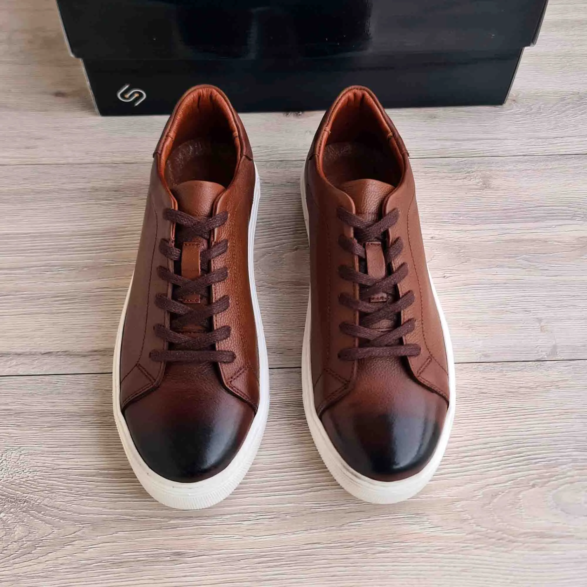 Brown Genuine Leather Trainer Sneakers | High Sole