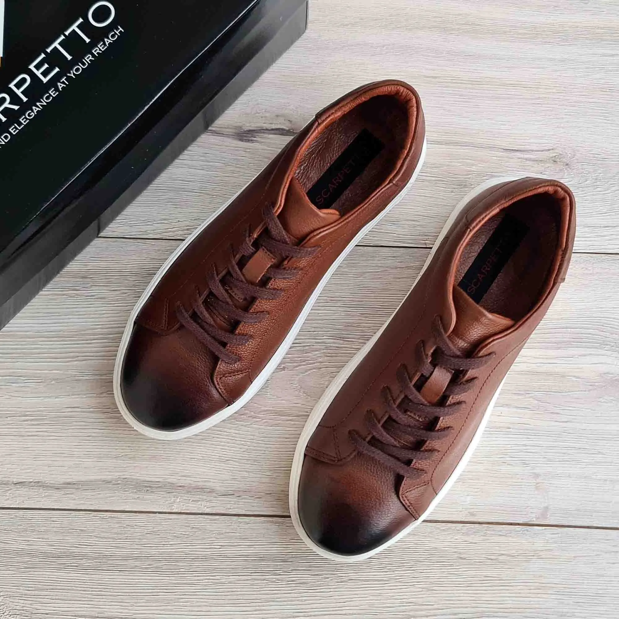 Brown Genuine Leather Trainer Sneakers | High Sole