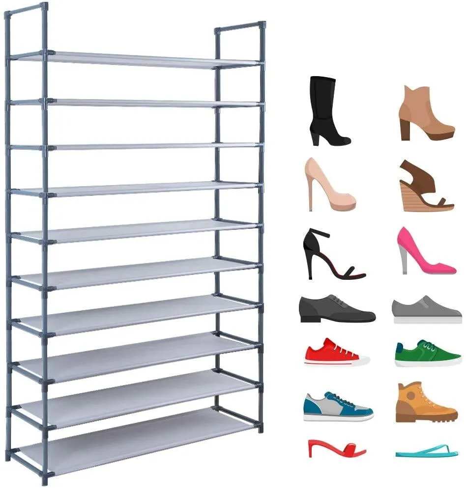 Camabel 10 Tiers Rack Shelves For 60 Pairs Non-Woven Fabric Gray SR002