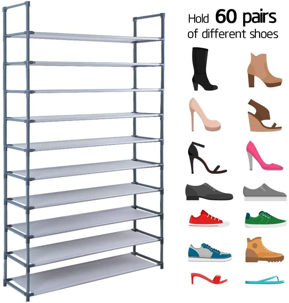 Camabel 10 Tiers Rack Shelves For 60 Pairs Non-Woven Fabric Gray SR002