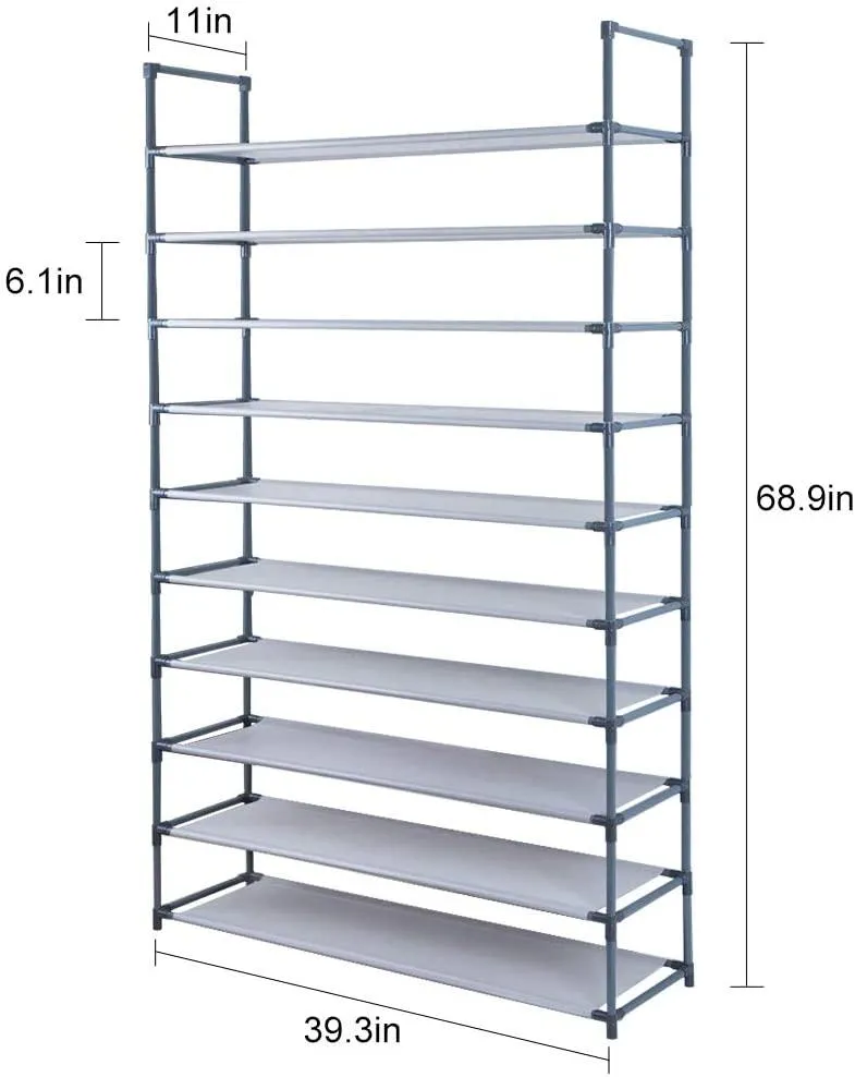 Camabel 10 Tiers Rack Shelves For 60 Pairs Non-Woven Fabric Gray SR002