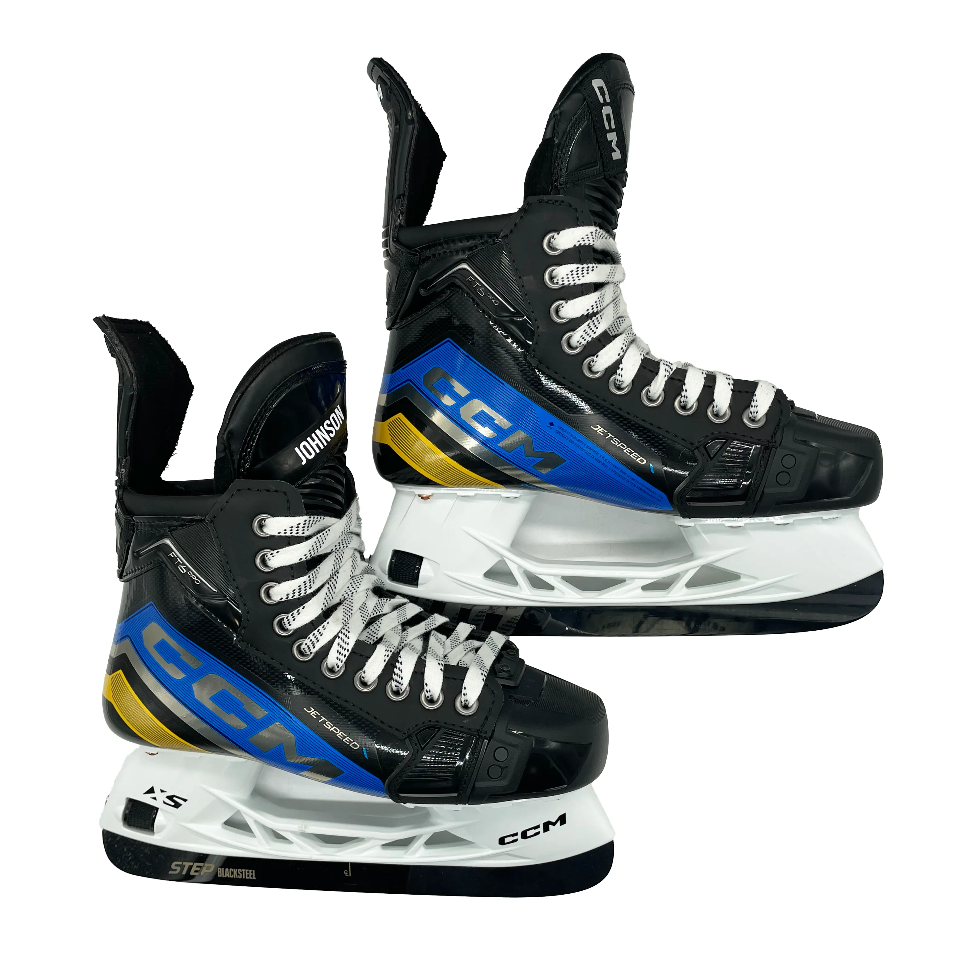 CCM Jetspeed FT6 Pro - Pro Stock Hockey Skates - Size 7W (Baby Blue/Yellow)