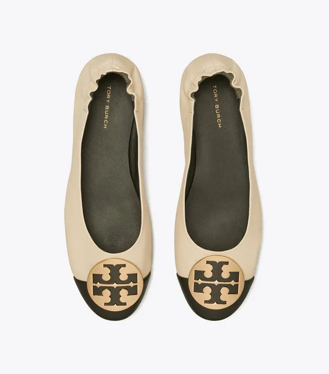 Claire Cap-Toe Ballet New Cream/Black Leather