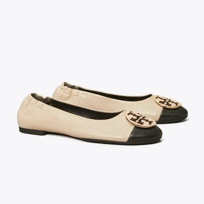 Claire Cap-Toe Ballet New Cream/Black Leather