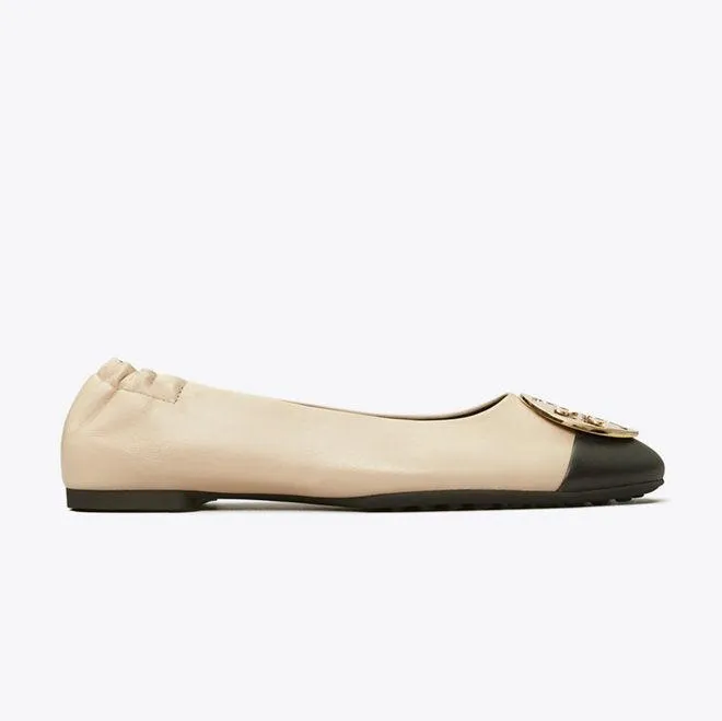 Claire Cap-Toe Ballet New Cream/Black Leather