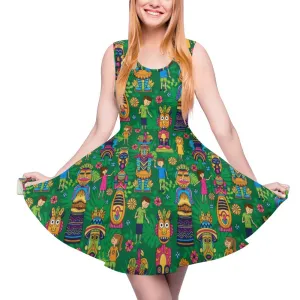 Classic Tiki Room Women's Sleeveless Round Neck Skater Dress