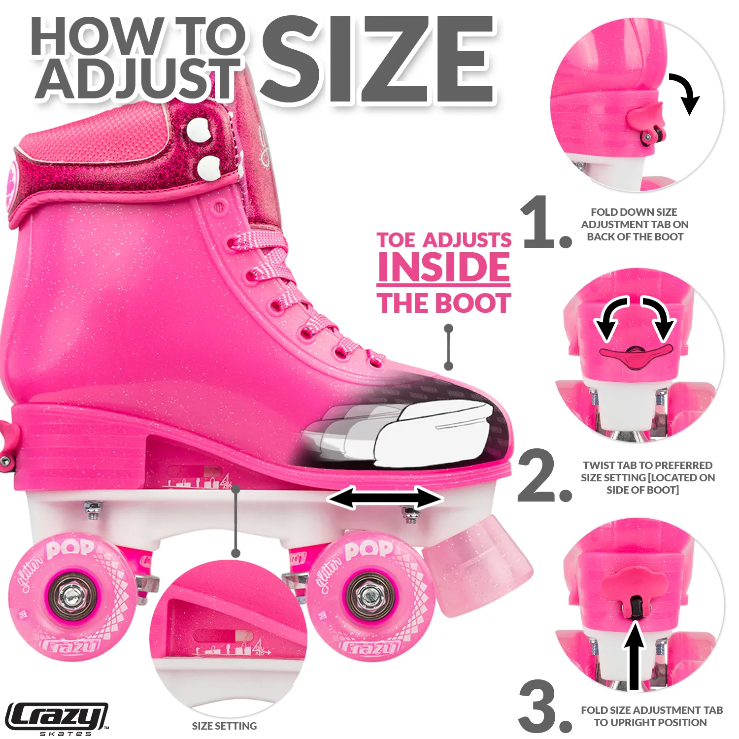 Crazy Glitter Pop Roller Skates Pink