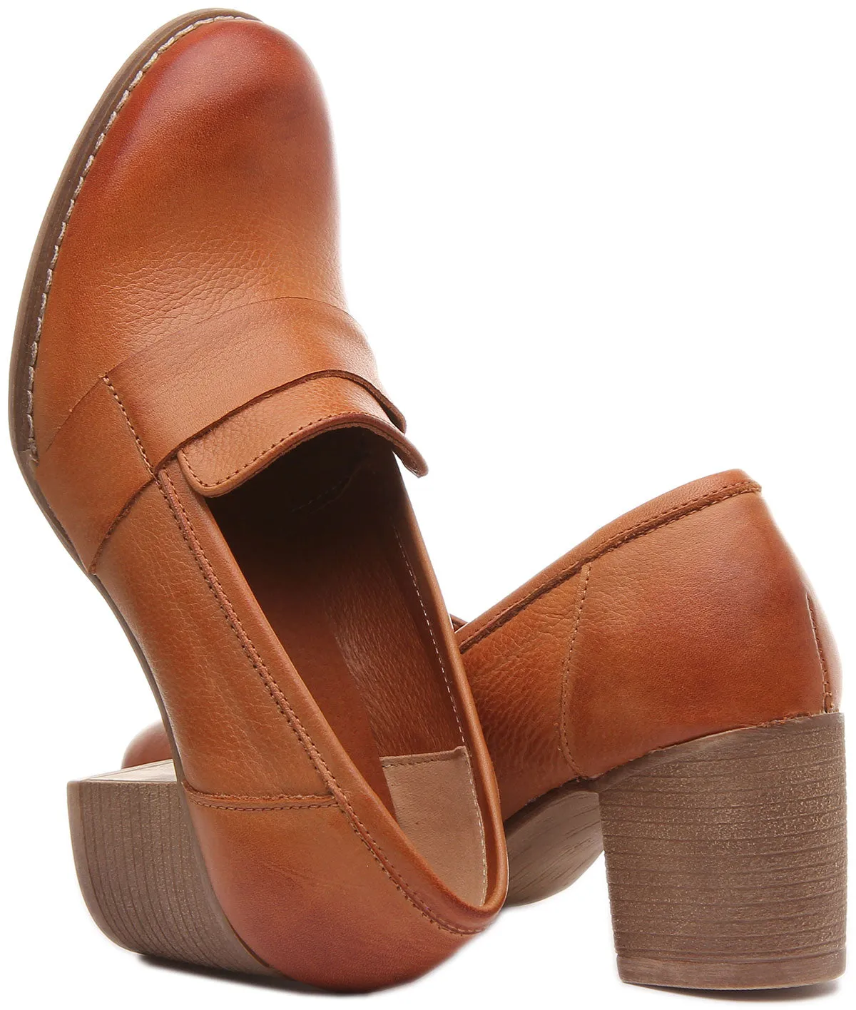 Dahlia Slip On Heeled Loafer in Tan