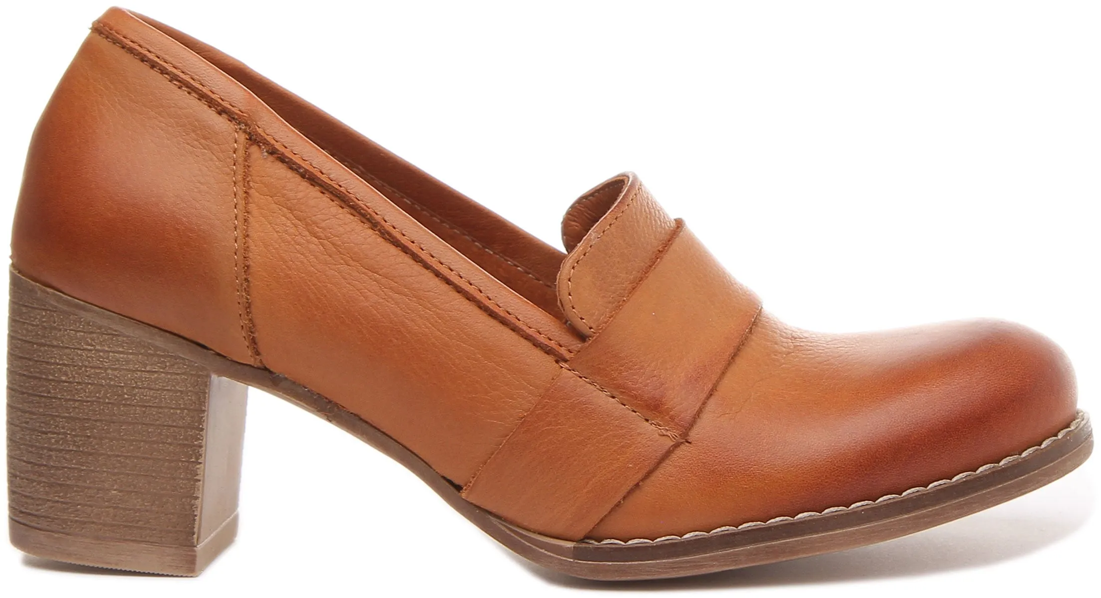 Dahlia Slip On Heeled Loafer in Tan