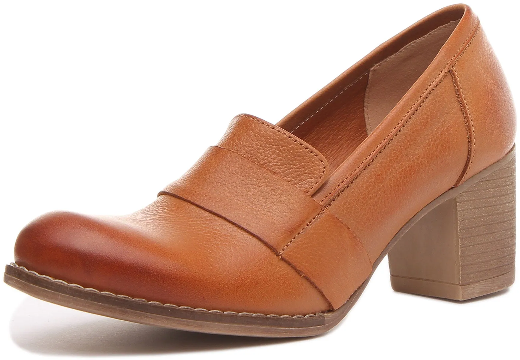 Dahlia Slip On Heeled Loafer in Tan