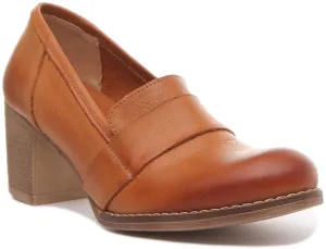 Dahlia Slip On Heeled Loafer in Tan