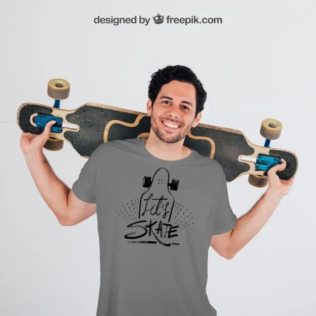 Free Young Skater Man Wearing a T-Shirt Mockup