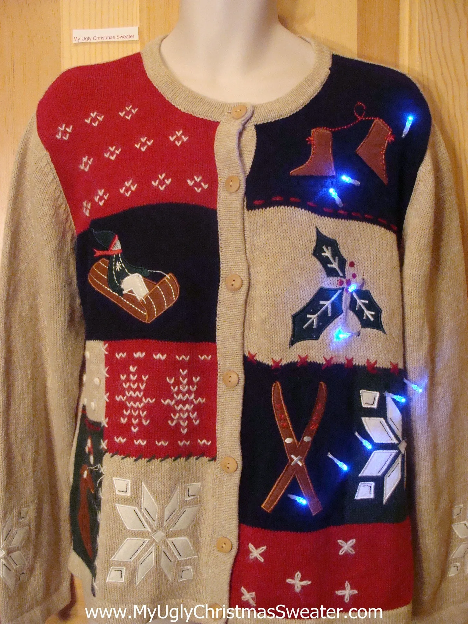 Funny Christmas Sweater with Lights Winter Sports Ski