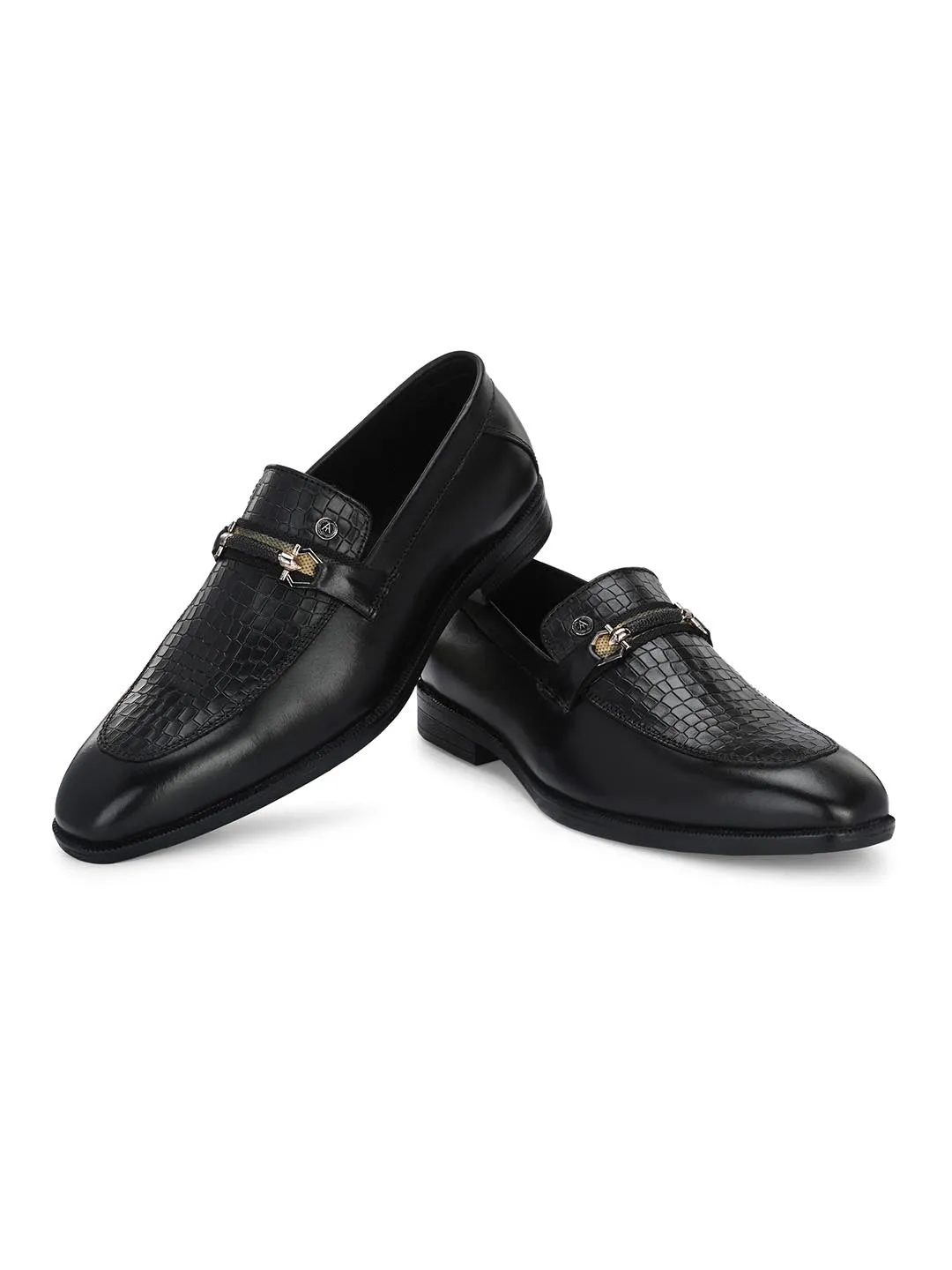 Genuine Leather Men's Calabria Black Buckle Slip-Ons