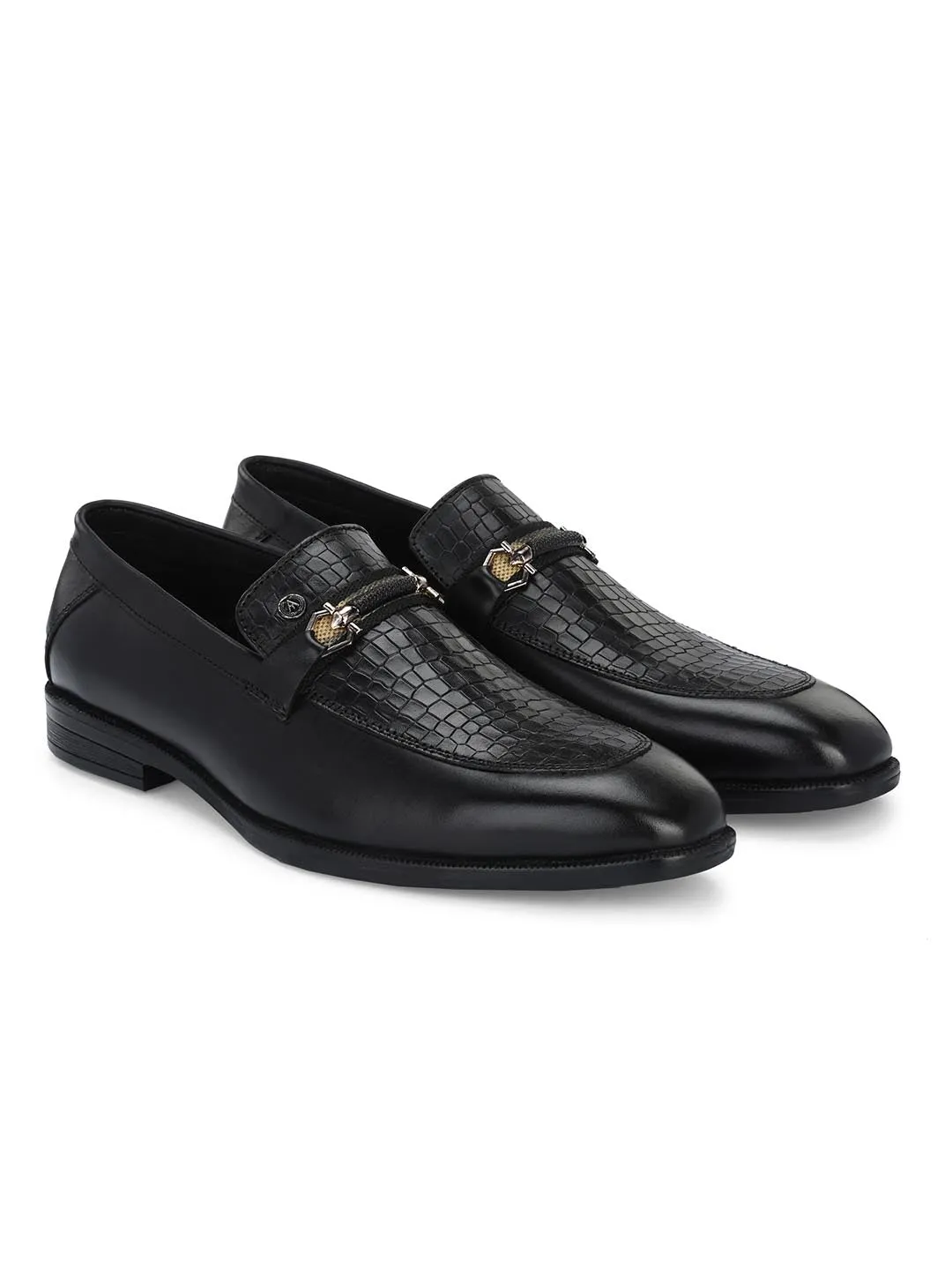 Genuine Leather Men's Calabria Black Buckle Slip-Ons