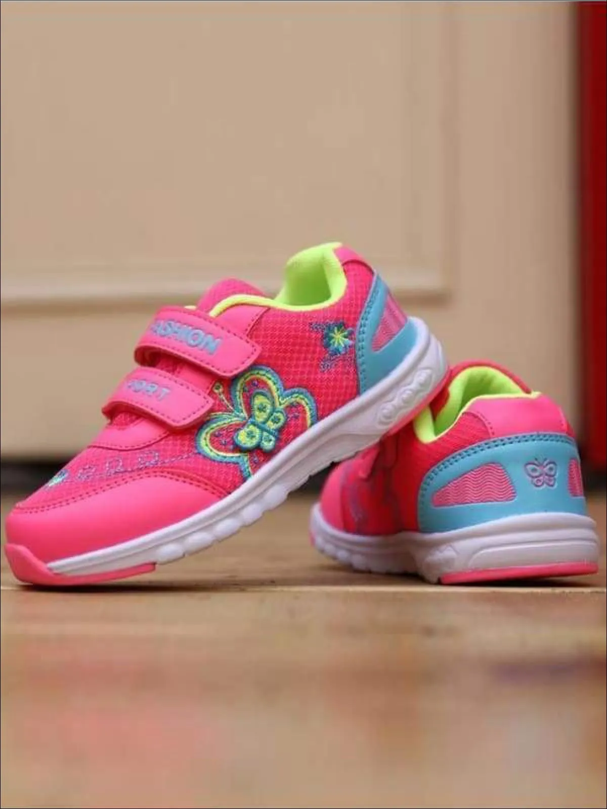 Girls Embroidered Butterfly Velcro Strap Sneakers ( 2 Color Options) By Liv and Mia