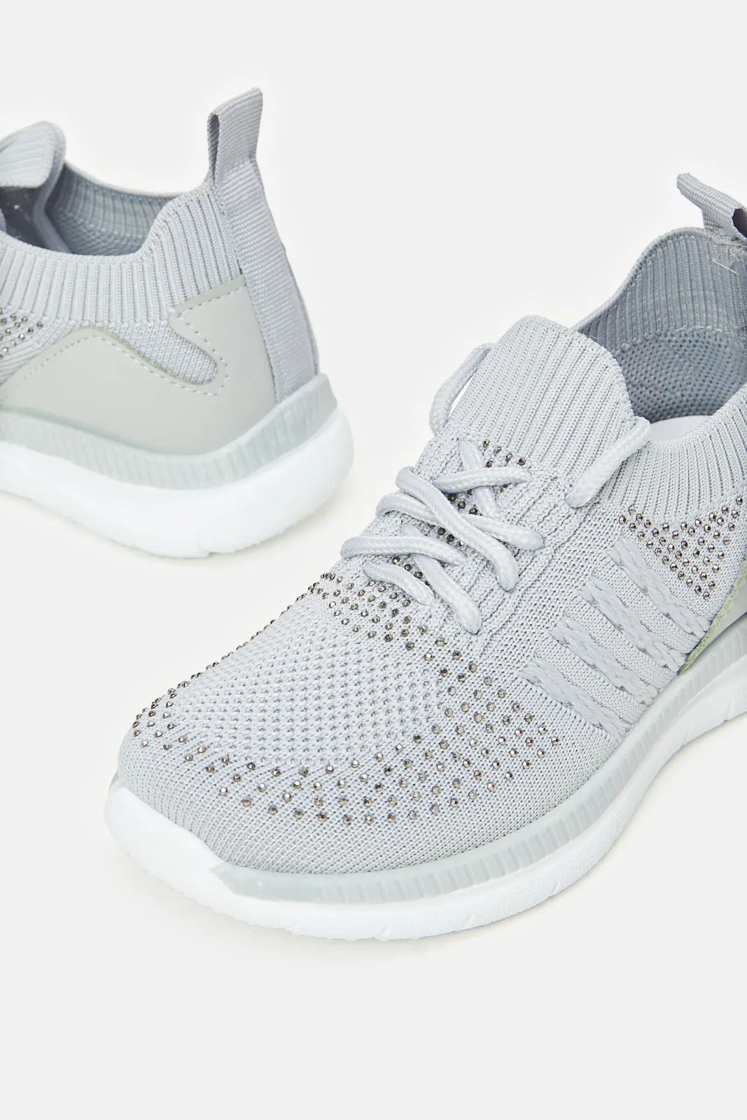 Girls Grey Lace-Up Trainer