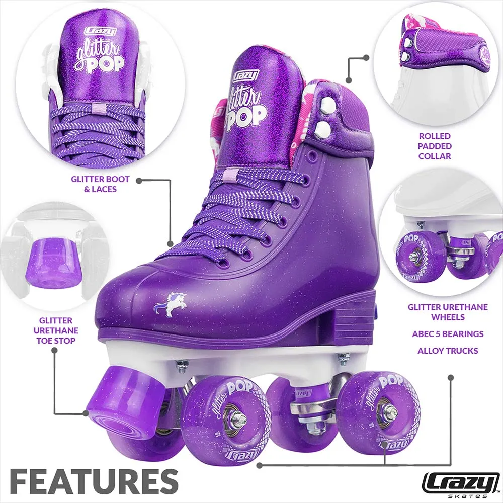 GLITTER POP Purple - Size Adjustable Roller Skates