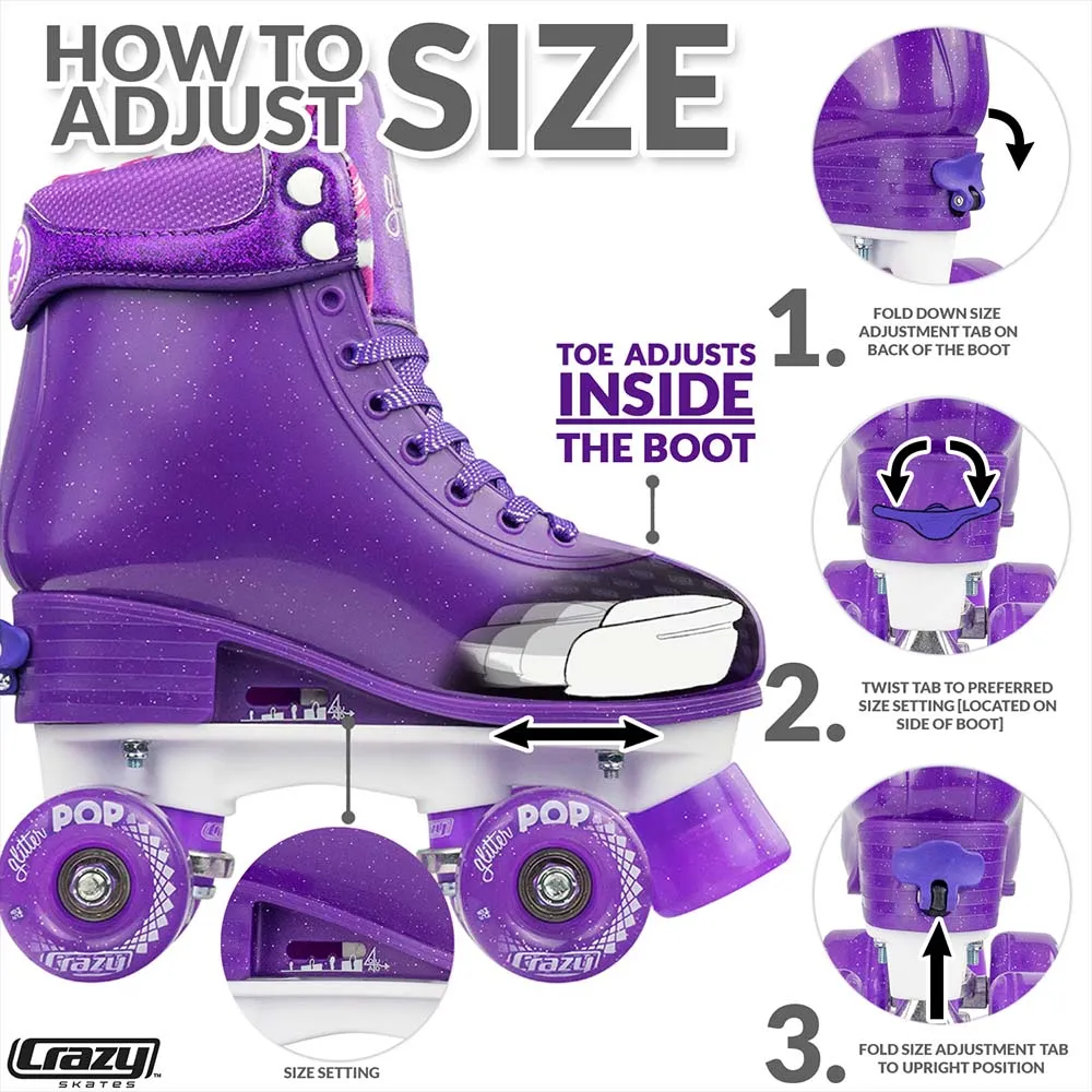 GLITTER POP Purple - Size Adjustable Roller Skates