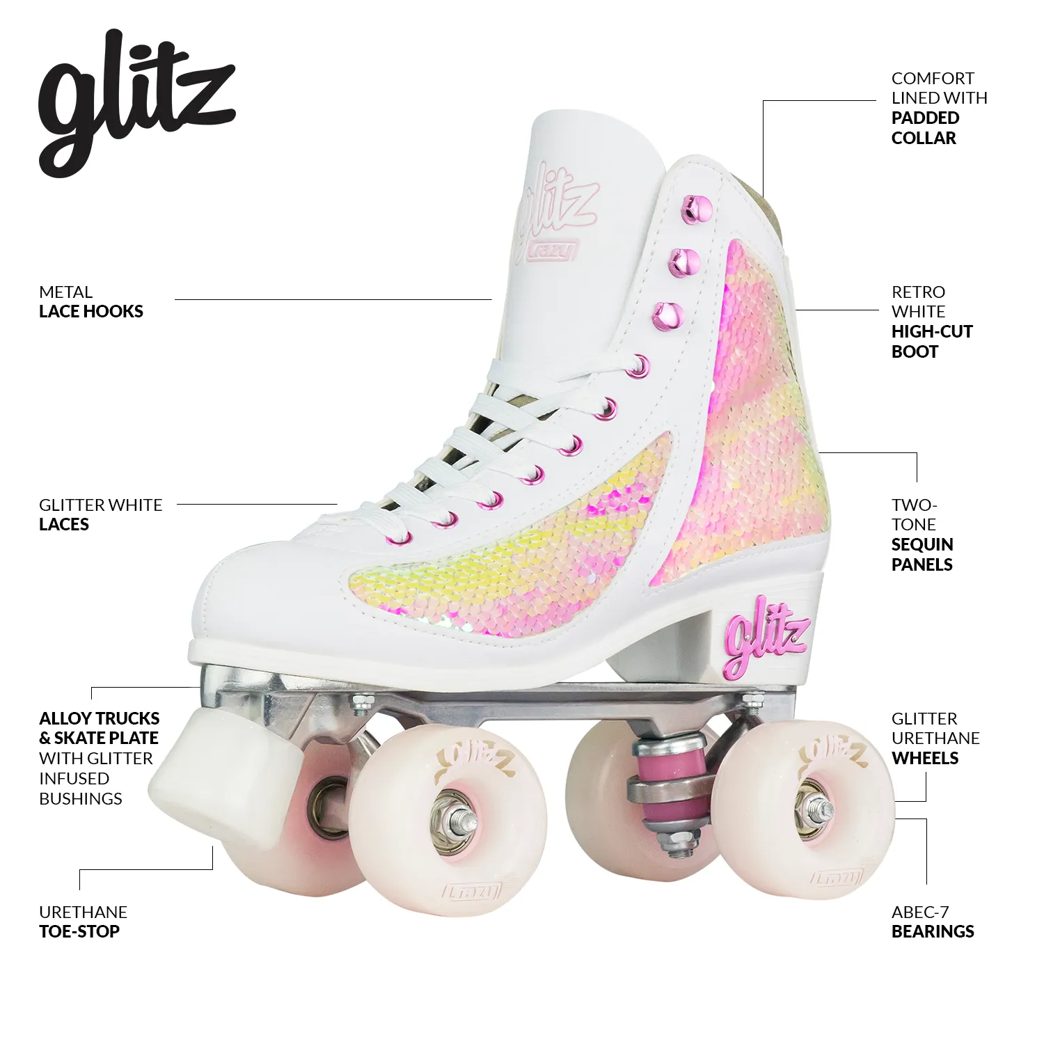 GLITZ Pearl - Size Adjustable Roller Skates