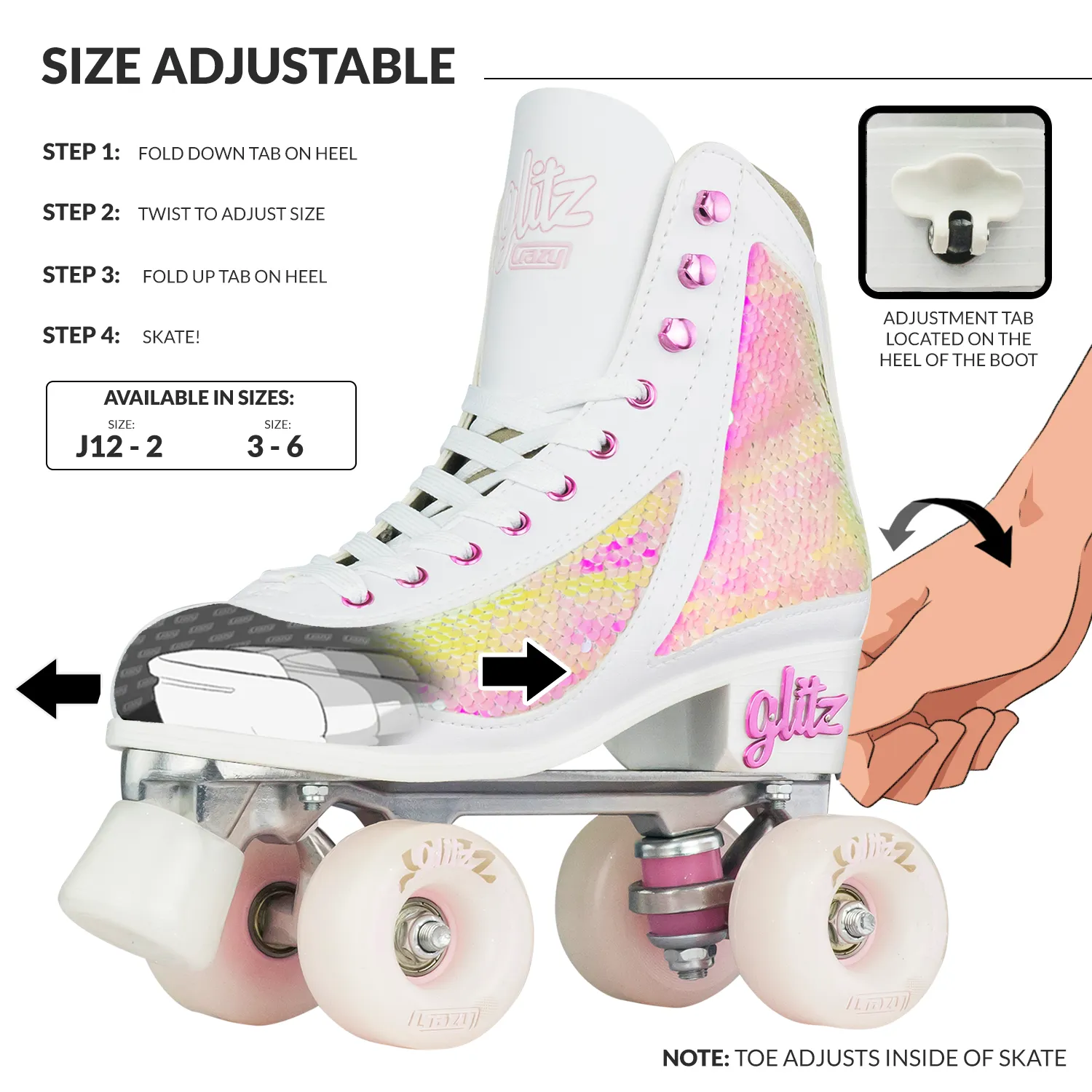 GLITZ Pearl - Size Adjustable Roller Skates