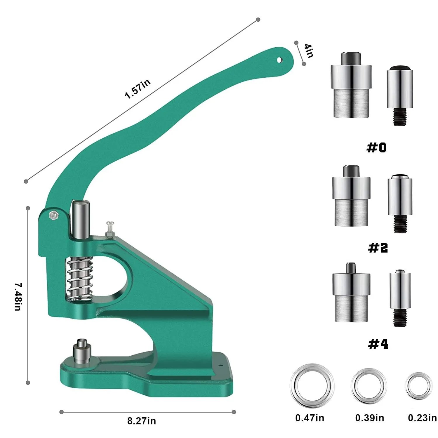 Hand Press Grommet Machine | Heavy Duty Grommet Eyelet Rivet Press Machine Industrial Table Mount Hole Punch Tool Kit with 3 Dies