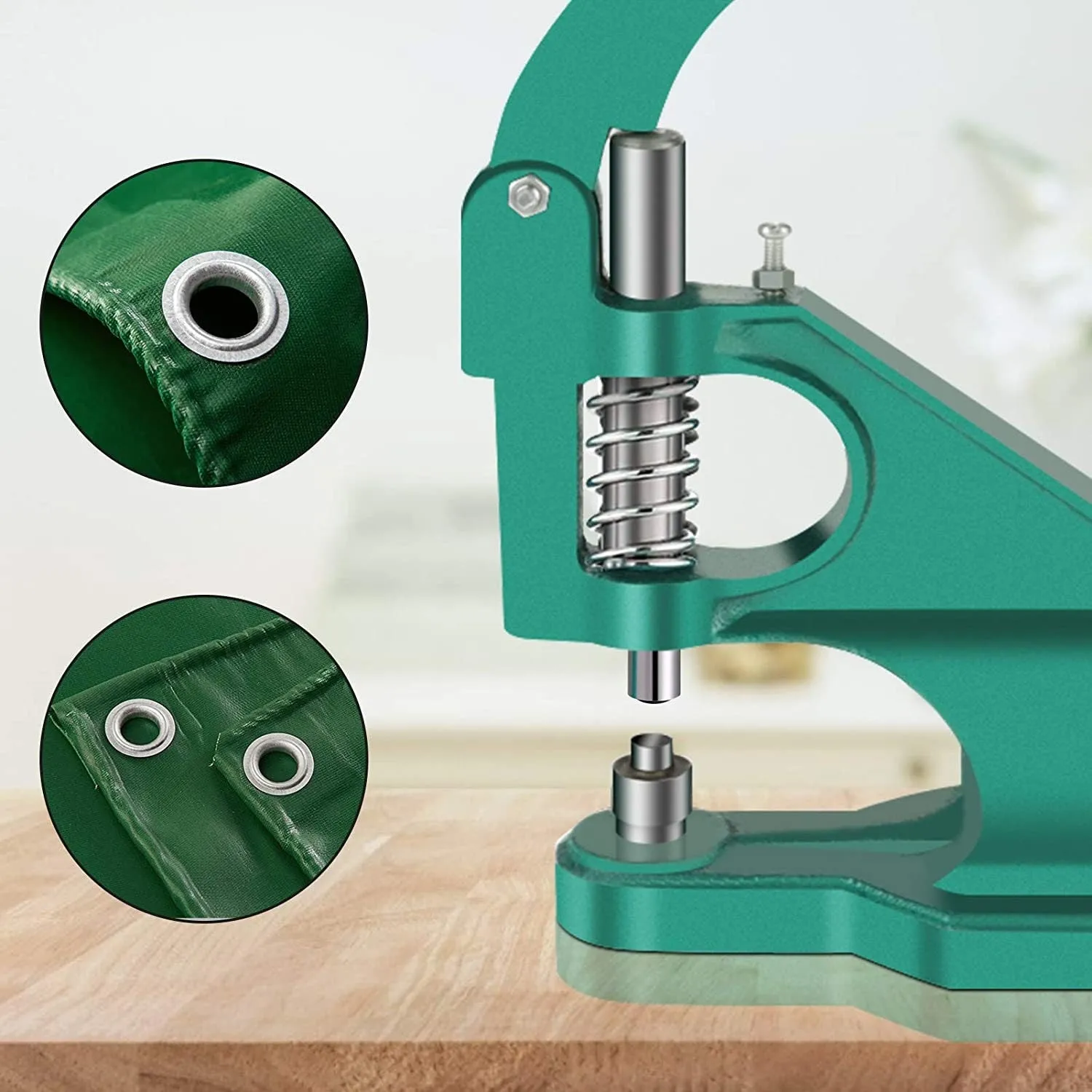 Hand Press Grommet Machine | Heavy Duty Grommet Eyelet Rivet Press Machine Industrial Table Mount Hole Punch Tool Kit with 3 Dies