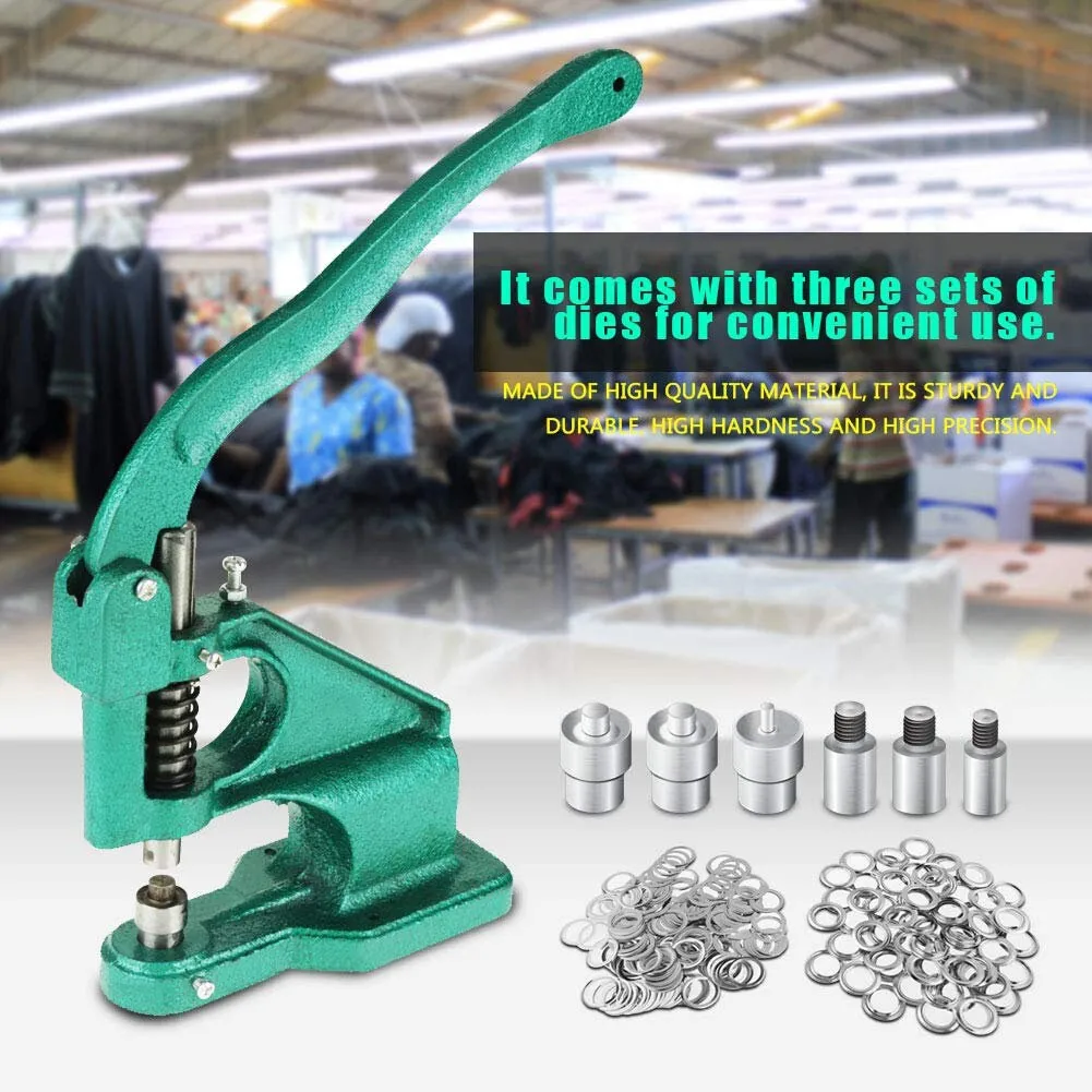 Hand Press Grommet Machine | Heavy Duty Grommet Eyelet Rivet Press Machine Industrial Table Mount Hole Punch Tool Kit with 3 Dies