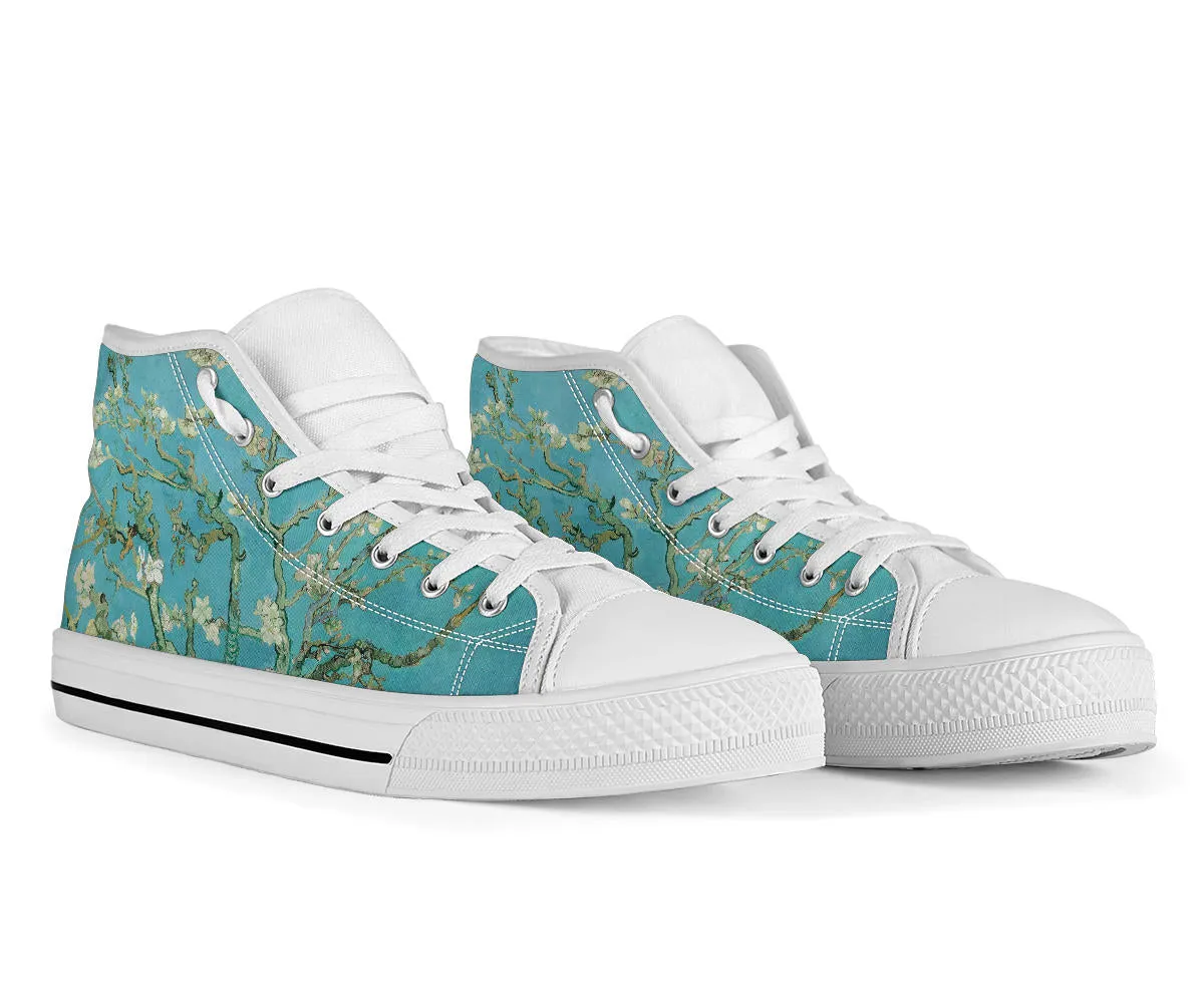 High Top Sneakers - Vintage Art | Vincent van Gogh: Almond Blossom | Custom Canvas Shoes, Customized Sneakers, Birthday Gift Idea, Green