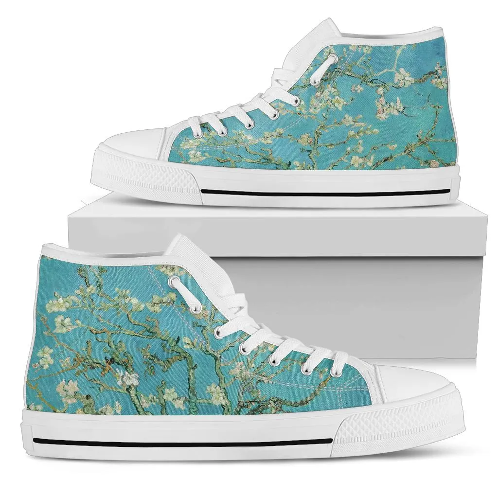 High Top Sneakers - Vintage Art | Vincent van Gogh: Almond Blossom | Custom Canvas Shoes, Customized Sneakers, Birthday Gift Idea, Green