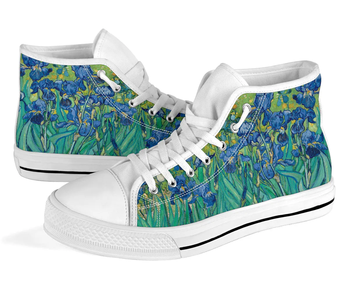 High Top Sneakers - Vintage Art | Vincent van Gogh: Irises | Custom Canvas Shoes, Birthday Gift Idea, Cool Unique, 90s Hip Hop, Mother's Day