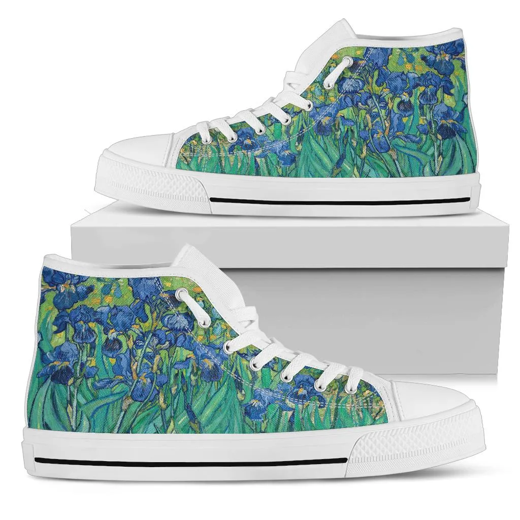 High Top Sneakers - Vintage Art | Vincent van Gogh: Irises | Custom Canvas Shoes, Birthday Gift Idea, Cool Unique, 90s Hip Hop, Mother's Day