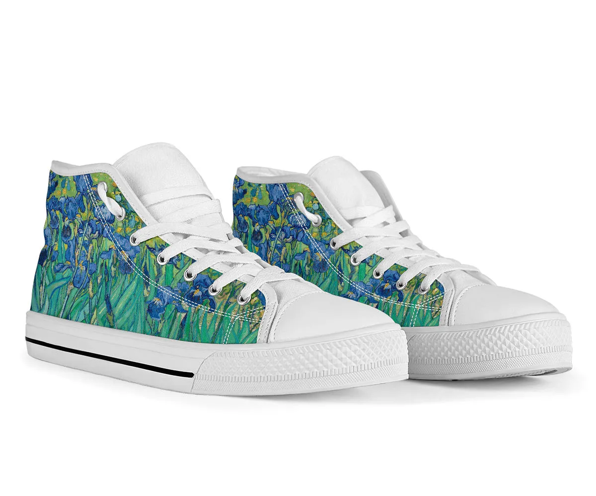 High Top Sneakers - Vintage Art | Vincent van Gogh: Irises | Custom Canvas Shoes, Birthday Gift Idea, Cool Unique, 90s Hip Hop, Mother's Day