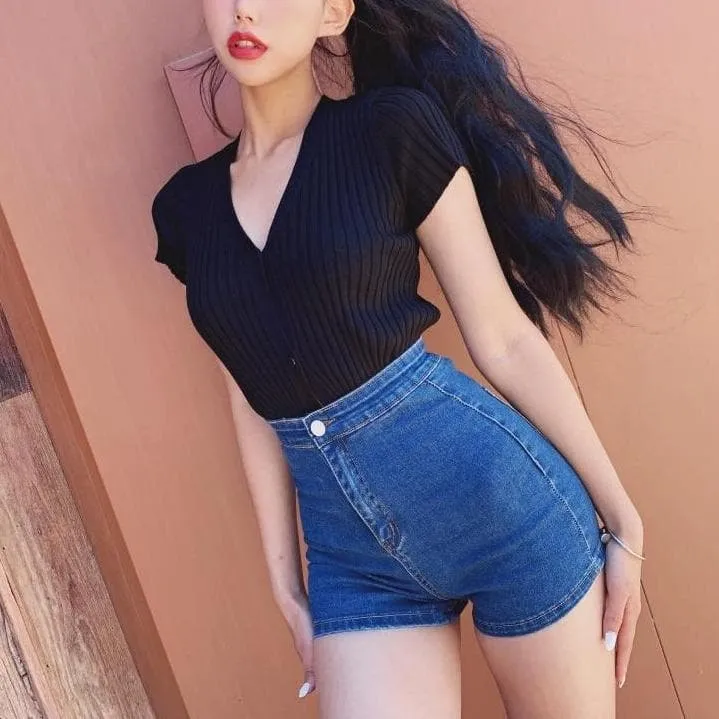 High-Waist Denim Shorts With Slim Fit