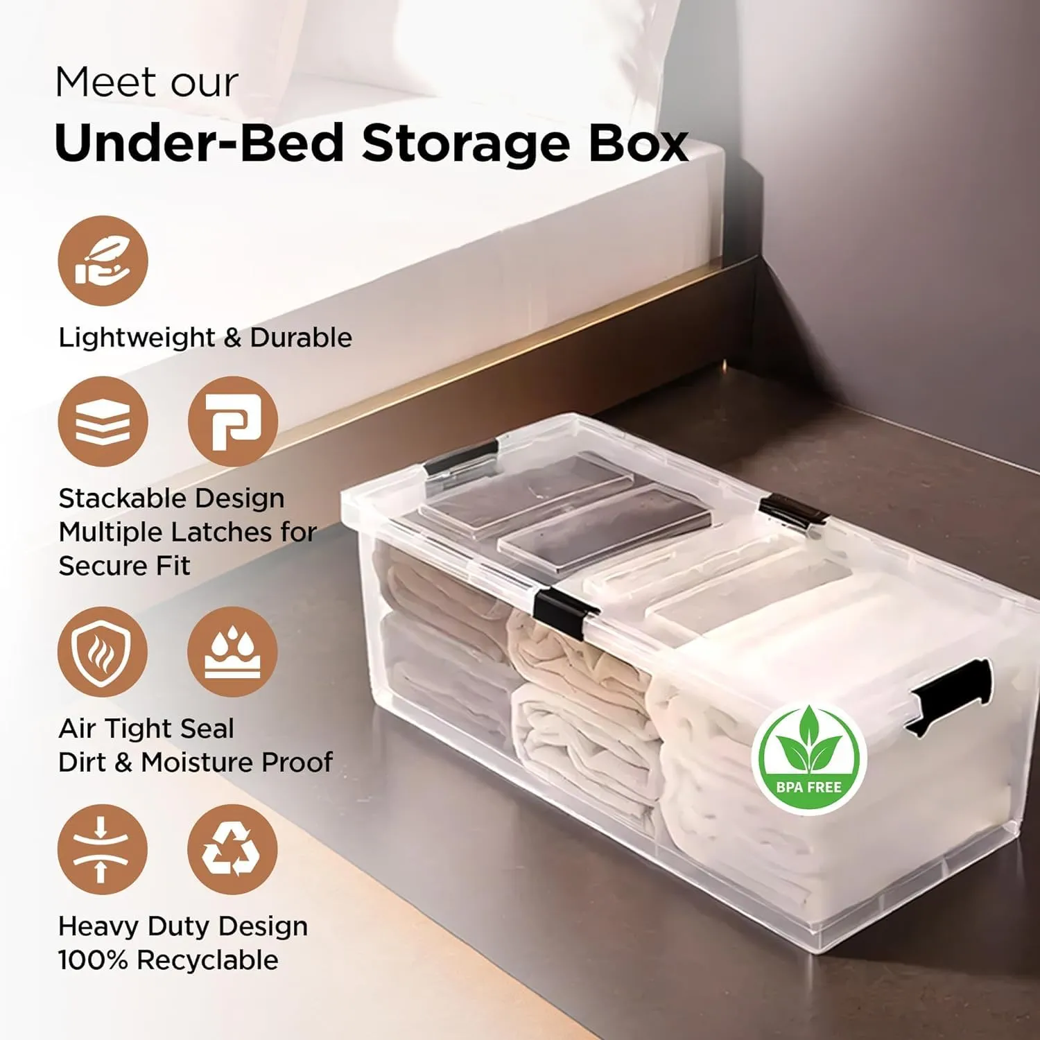 Homestic Large Capacity Underbed Storage Box with Lids and Wheels | Dustproof & Stackable | Rectangular Storage Box | Multipurpose Organizer for Clothes/Toys (79L)