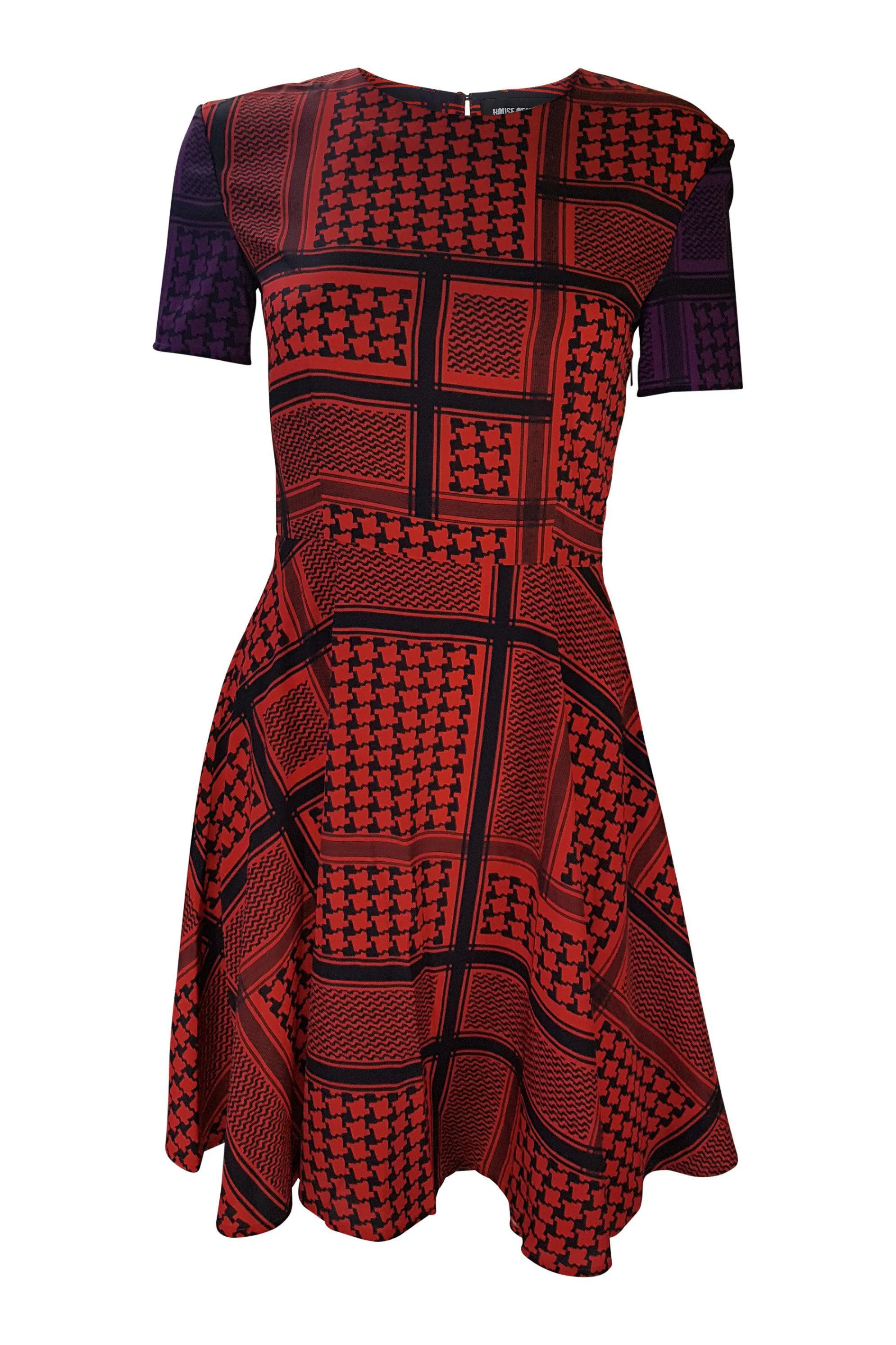 HOUSE OF HOLLAND Red Geometric Print Skater Dress (8)